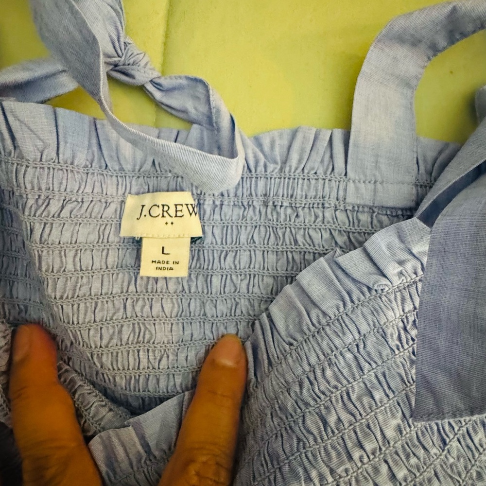J.Crew Sky Blue Smocked Top with Tie Straps- NEW WO TAGS